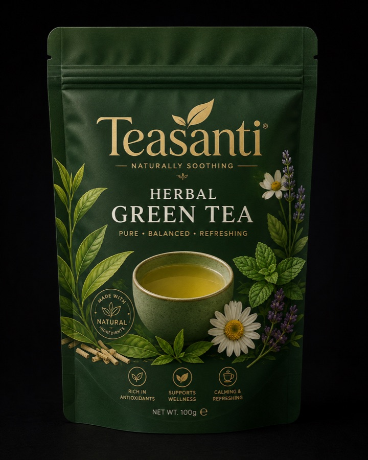 Teasanti Herbal Green Tea packaging