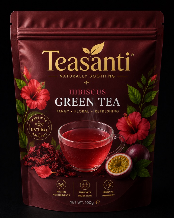 Teasanti Hibiscus Green Tea packaging