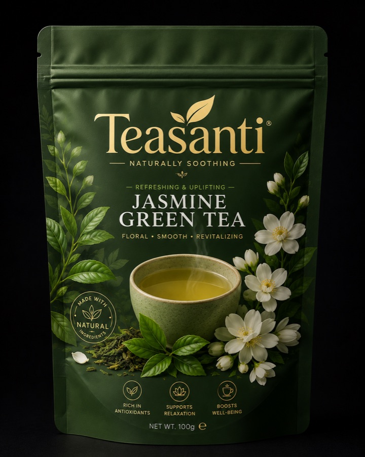 Teasanti Jasmine Green Tea packaging
